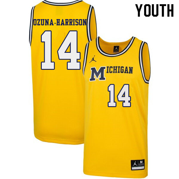 Youth #14 Rico Ozuna-Harrison Michigan Wolverines 1989 Retro College Basketball Jerseys Sale-Yellow